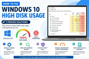 Windows 10 high disk usage causing 100% disk usage and slow computer performance