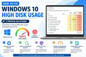 Windows 10 high disk usage causing 100% disk usage and slow computer performance
